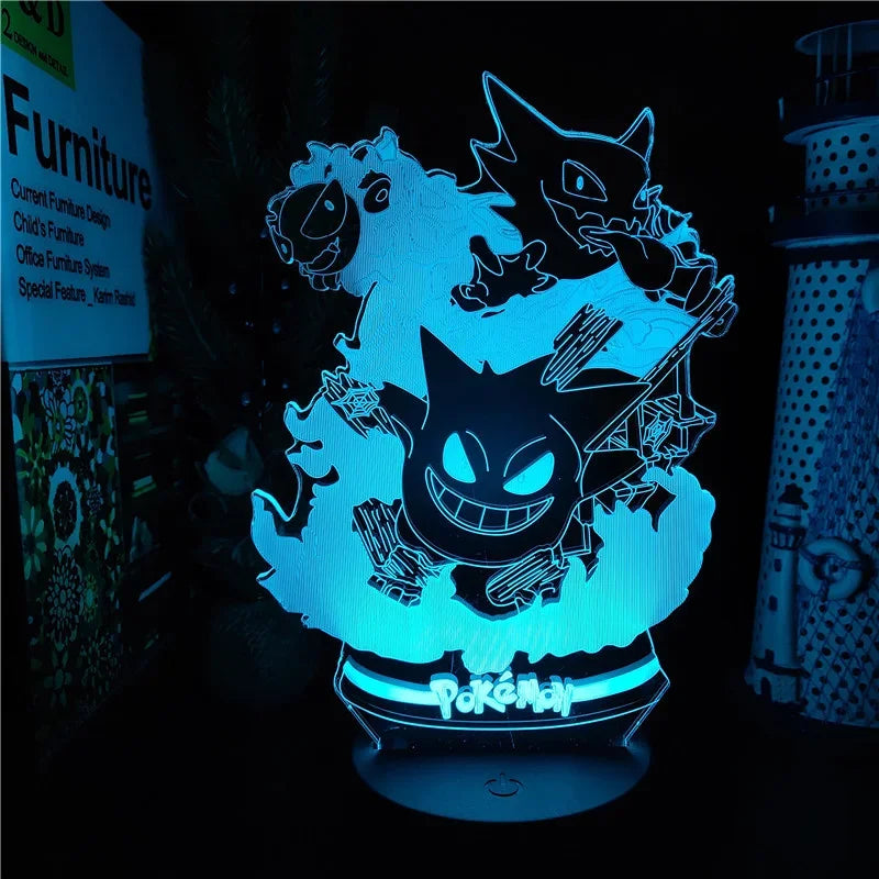 Pokemon Gengar Haunter Gastly 3D Lamp Anime LED Night Light USB Color Changing Luminaria Illusion Sleeping Table Lamps Kids Gift ShinyBall