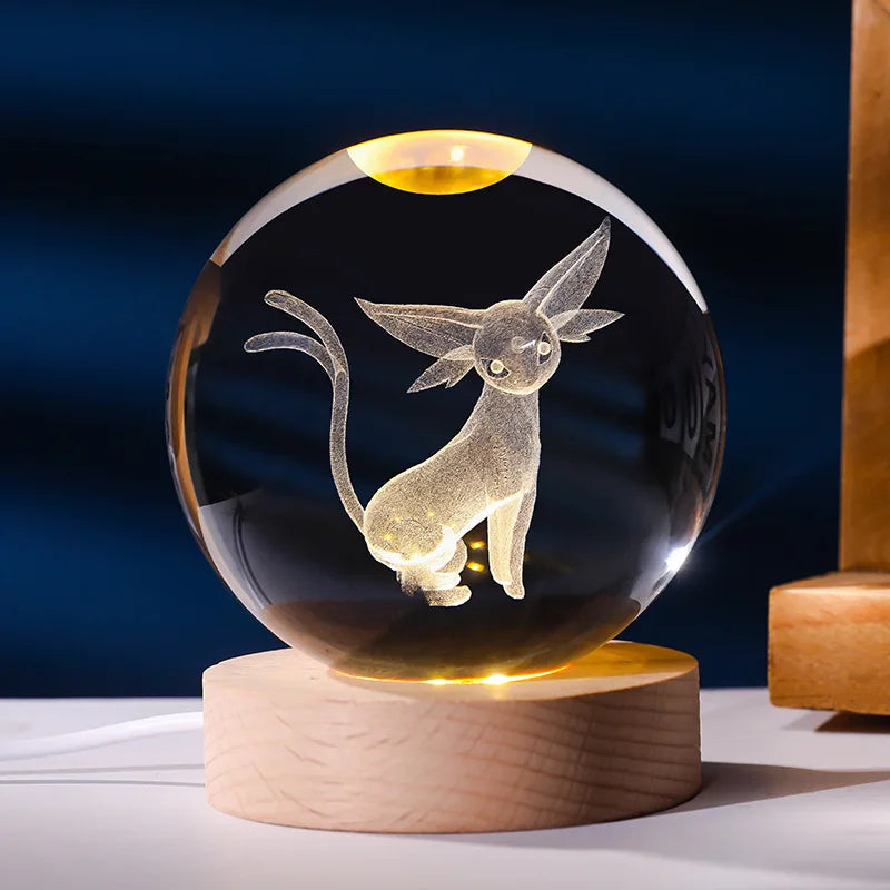 (NOUVEAUTÉ) Pokéball LED Cristal Mentali - Socle bois USB ShinyBall