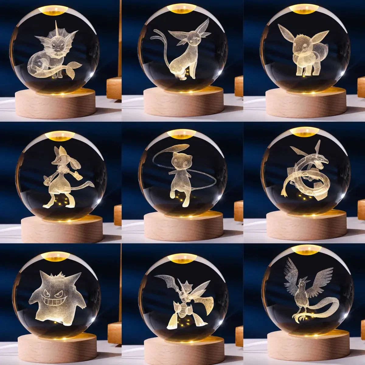 Pokéball LED Cristal Lugia - Socle bois USB ShinyBall