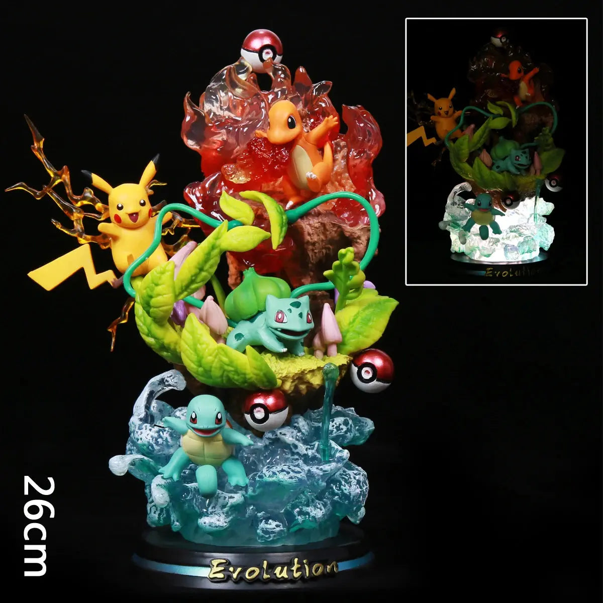 Figurine Pokémon Starters Lumineuse 26cm - Statue LED Evolution ShinyBall