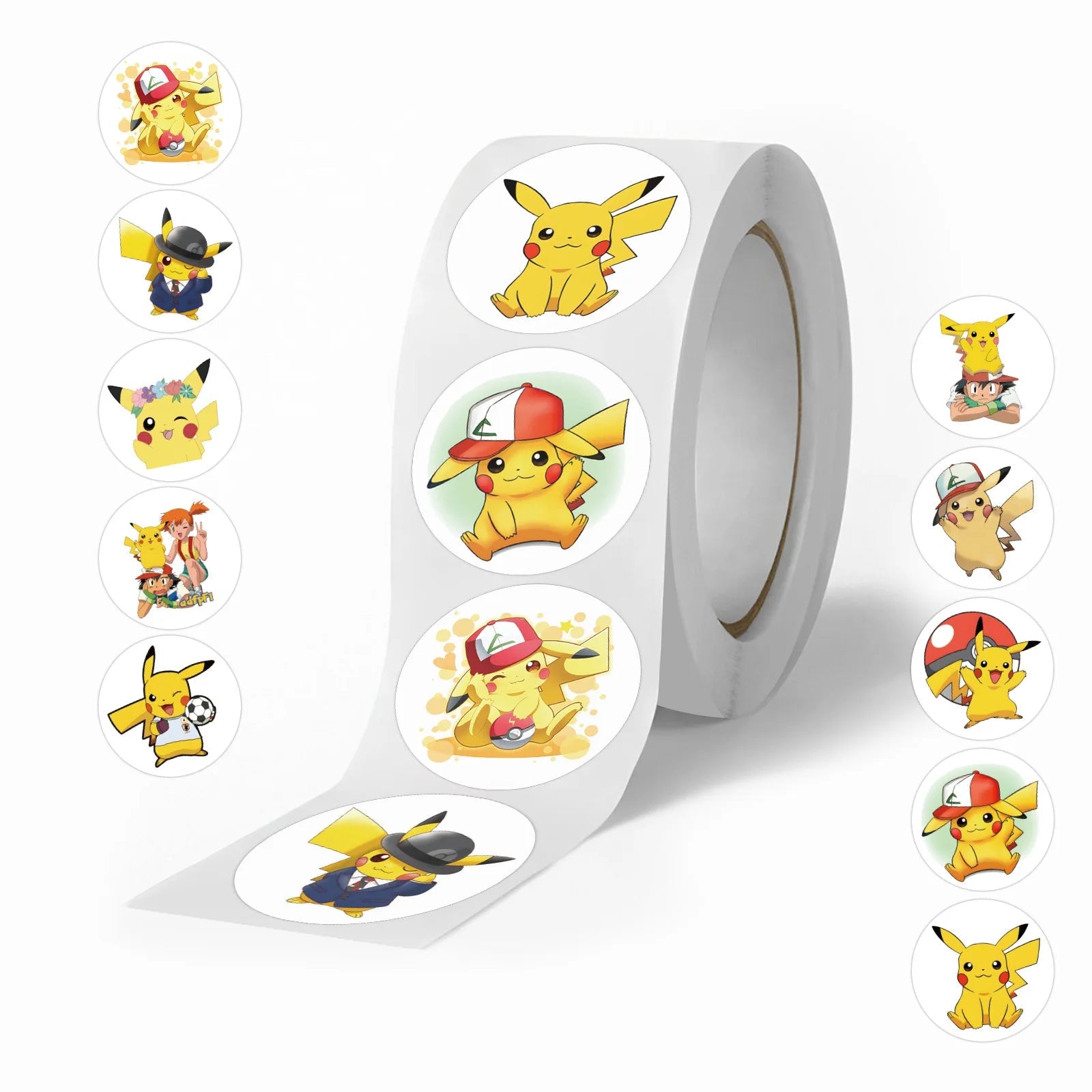 500/2000pcs Pokemon Pikachu Sealing Stickers Cute Cartoon Anime Stickers Round Diy Decor Album Diary Label Graffiti ShinyBall