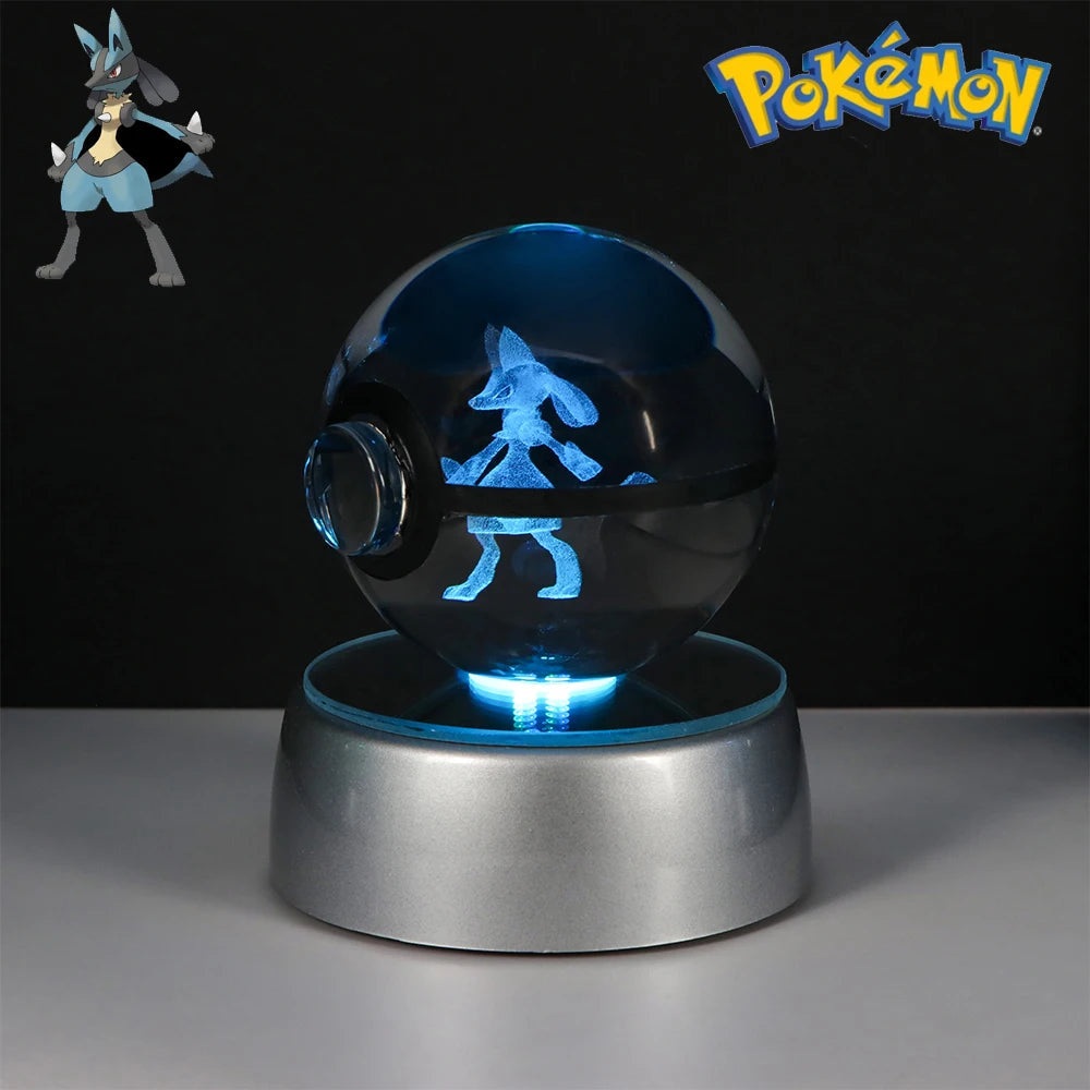 Pokemon Dialga Ninetales Lucario Lamp Model Toy Butterfree Lugia Sylveon Arceus 5CM Crystal Ball Doll Colorful Night Light Gift ShinyBall