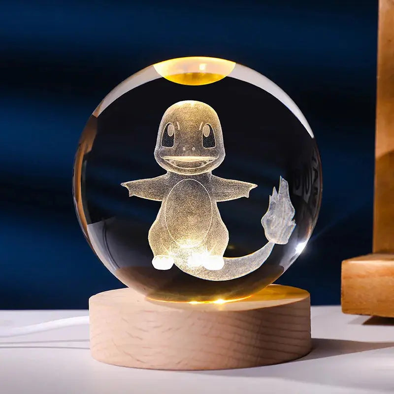 Pokéball LED Cristal Salamèche - Socle bois USB ShinyBall