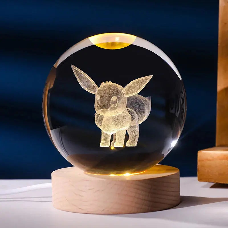 Pokéball LED Cristal Évoli - Socle bois USB ShinyBall