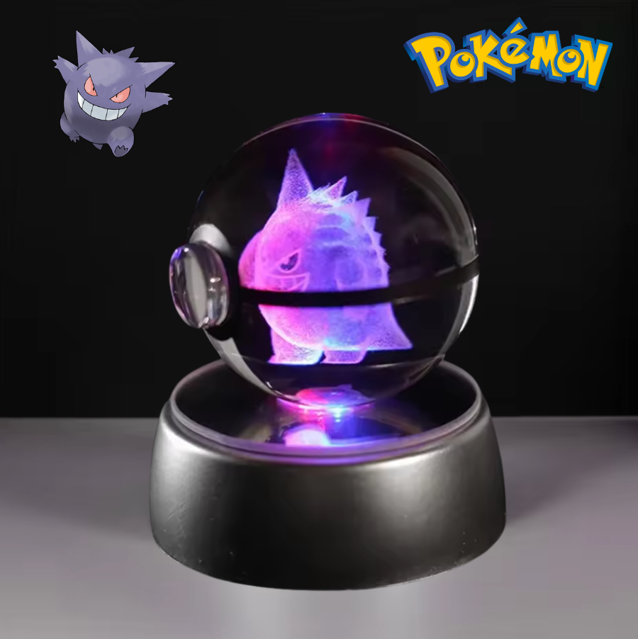 Pokemon Crystal Ball 3D Pikachu Gengar Mewtwo Night Light Lamp Pokeball 3D Glass Pokemon Crystal Ball Statue Kids Birthday Gift ShinyBall