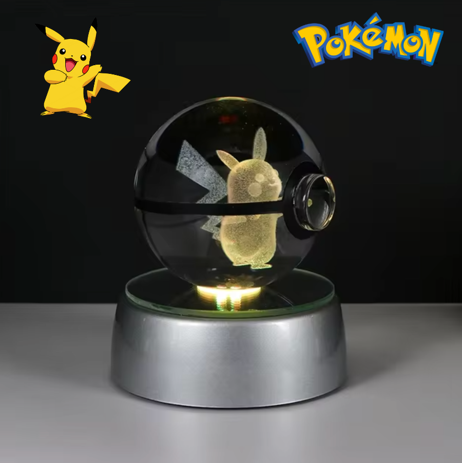 Pokemon Crystal Ball 3D Pikachu Gengar Mewtwo Night Light Lamp Pokeball 3D Glass Pokemon Crystal Ball Statue Kids Birthday Gift ShinyBall