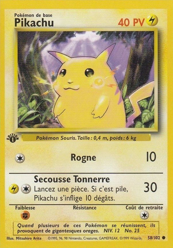 Carte Pokémon Pikachu – Set de Base Édition 1 – Mint