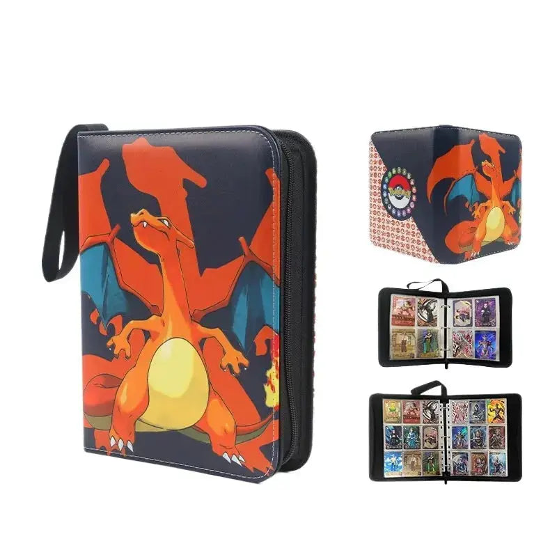 charizard pokemon card book Charizard Pokémon Card Binder, 4 Grids, PU Leather, Zipper Closure