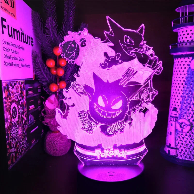 Pokemon Gengar Haunter Gastly 3D Lamp Anime LED Night Light USB Color Changing Luminaria Illusion Sleeping Table Lamps Kids Gift ShinyBall