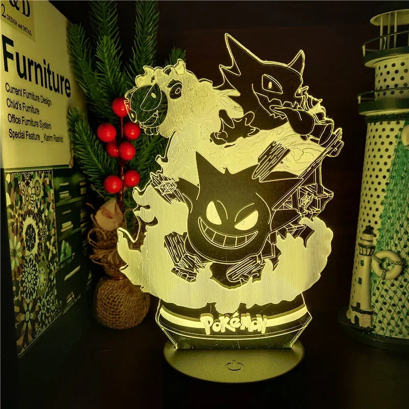 Pokemon Gengar Haunter Gastly 3D Lamp Anime LED Night Light USB Color Changing Luminaria Illusion Sleeping Table Lamps Kids Gift ShinyBall