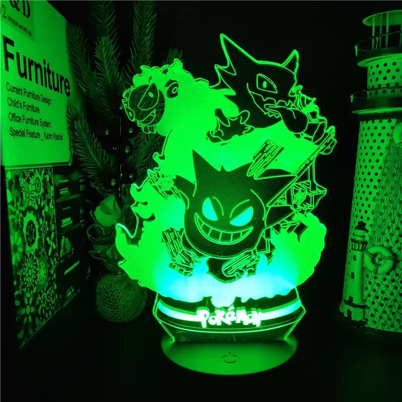 Pokemon Gengar Haunter Gastly 3D Lamp Anime LED Night Light USB Color Changing Luminaria Illusion Sleeping Table Lamps Kids Gift ShinyBall