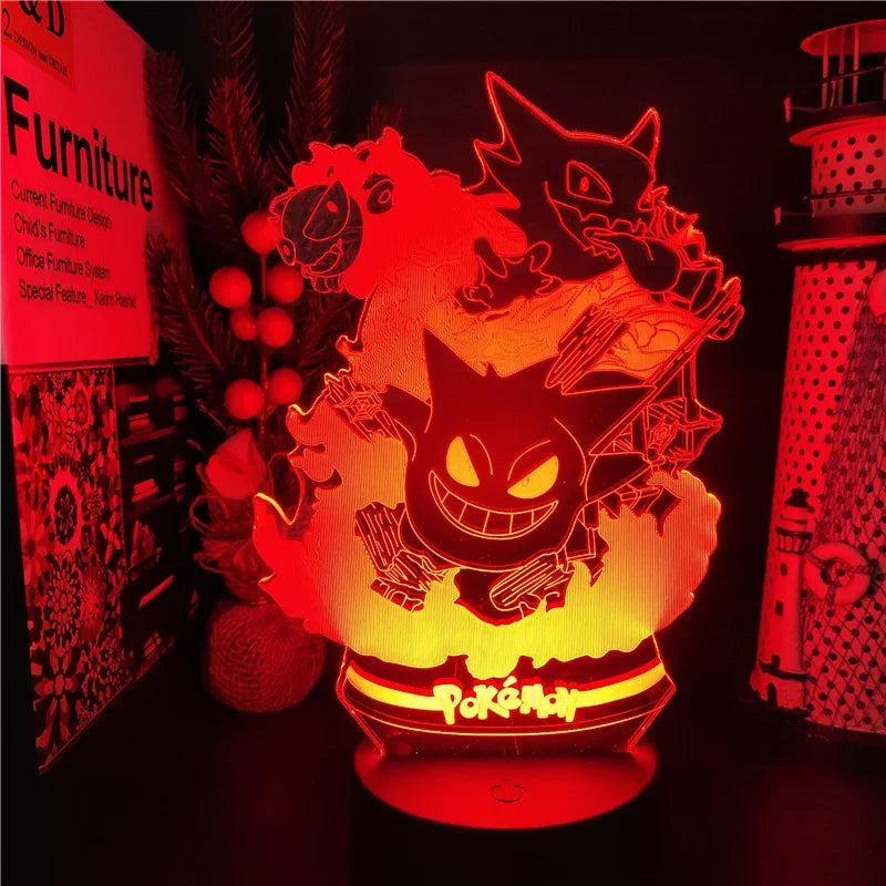 Pokemon Gengar Haunter Gastly 3D Lamp Anime LED Night Light USB Color Changing Luminaria Illusion Sleeping Table Lamps Kids Gift ShinyBall