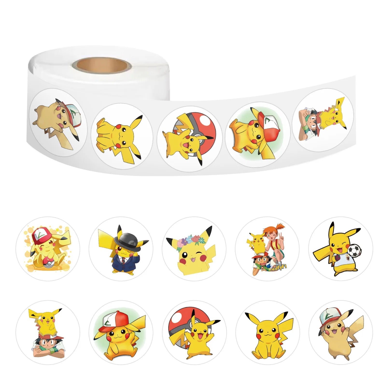 500/2000pcs Pokemon Pikachu Sealing Stickers Cute Cartoon Anime Stickers Round Diy Decor Album Diary Label Graffiti ShinyBall