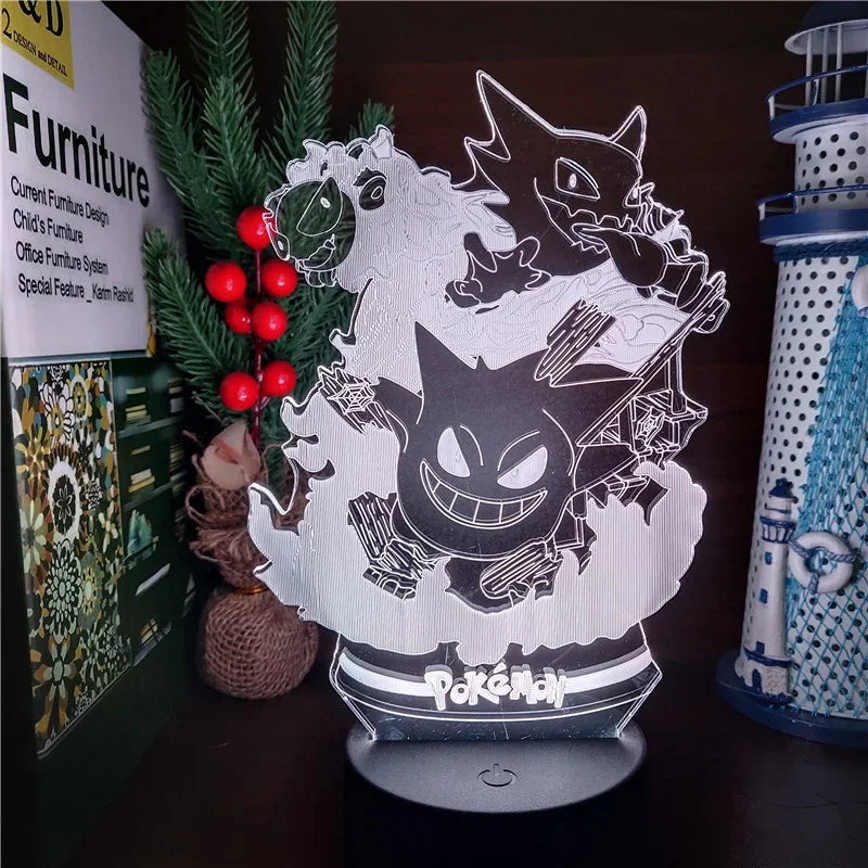 Pokemon Gengar Haunter Gastly 3D Lamp Anime LED Night Light USB Color Changing Luminaria Illusion Sleeping Table Lamps Kids Gift ShinyBall