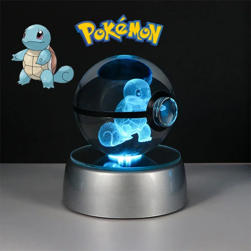 Pokemon 3D Crystal Ball Butterfree Cubone Figure Toy Pokeball Ditto Lucario Lapras Lugia Arceus Model With Led Light Base Dolls ShinyBall