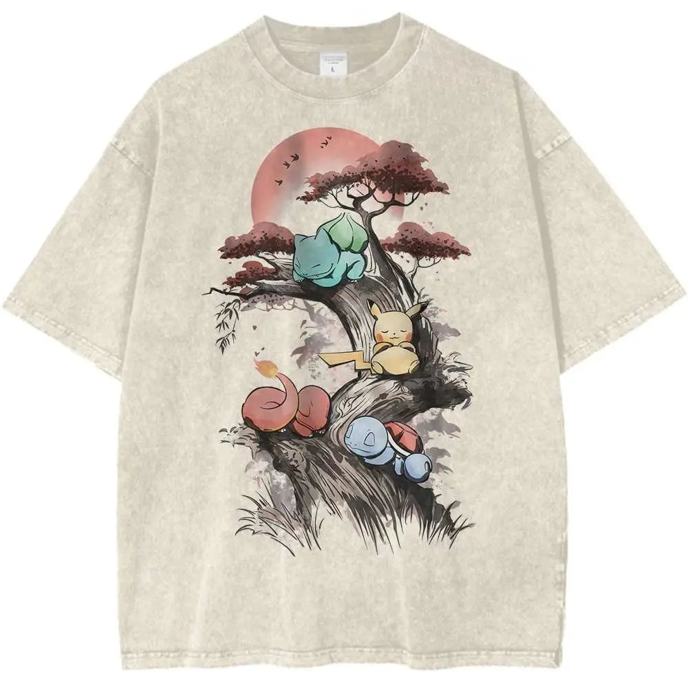 Camiseta vintage Pokémon Starters - Harajuku Y2K Oversize
