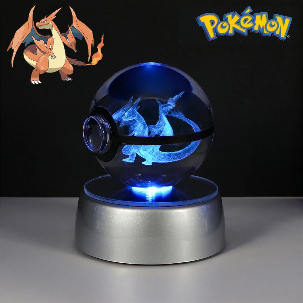 Pokemon Dialga Ninetales Lucario Lamp Model Toy Butterfree Lugia Sylveon Arceus 5CM Crystal Ball Doll Colorful Night Light Gift ShinyBall