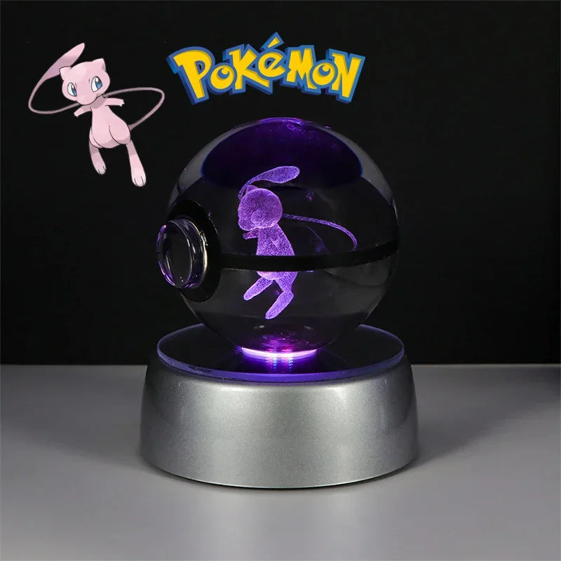 Pokemon 3D Crystal Ball Butterfree Cubone Figure Toy Pokeball Ditto Lucario Lapras Lugia Arceus Model With Led Light Base Dolls ShinyBall