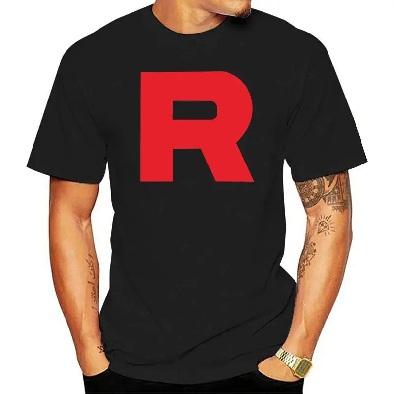 Camiseta Pokémon Team Rocket - Negra - Logotipo R rojo - Algodón premium